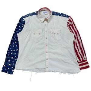 Vintage Tru West Rockmount Ranch Wear Pearl Snap American Flag Shirt Men's Large
